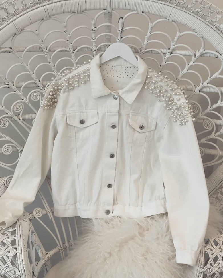 WHITE DENIM PEARL JACKET