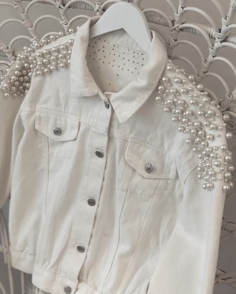 WHITE DENIM PEARL JACKET