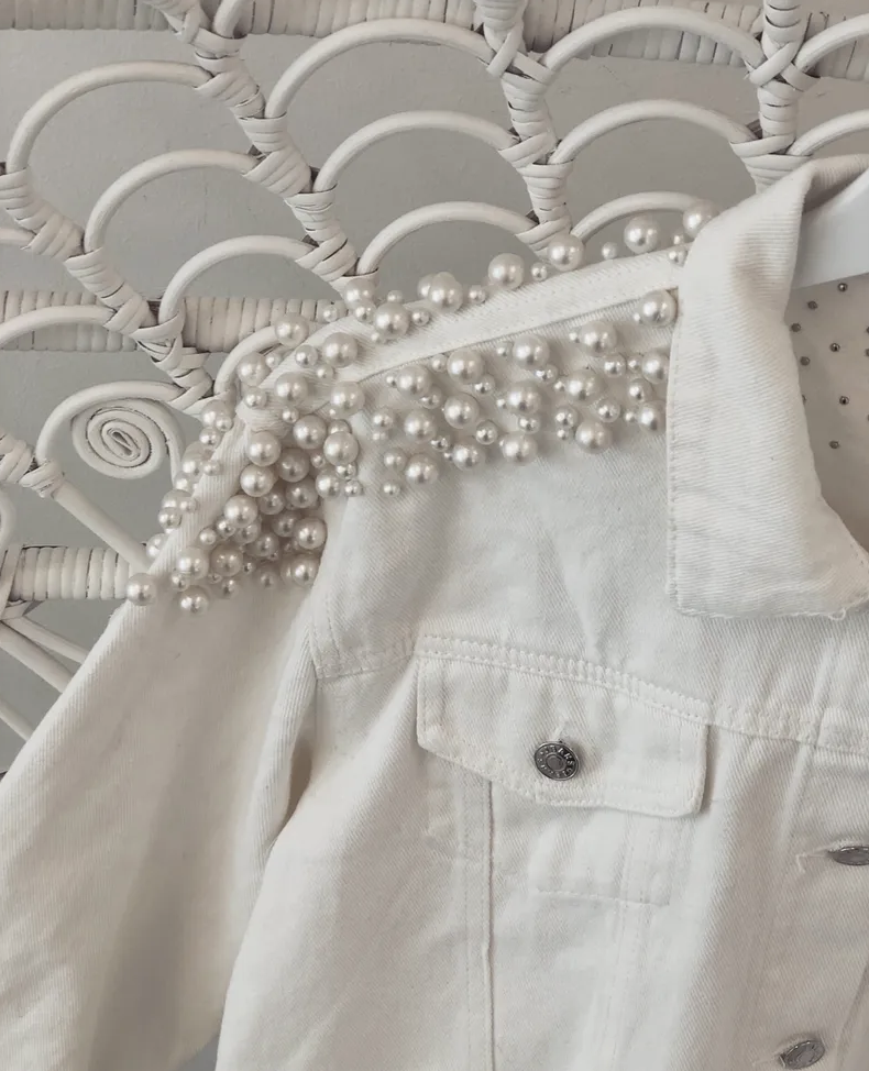 WHITE DENIM PEARL JACKET