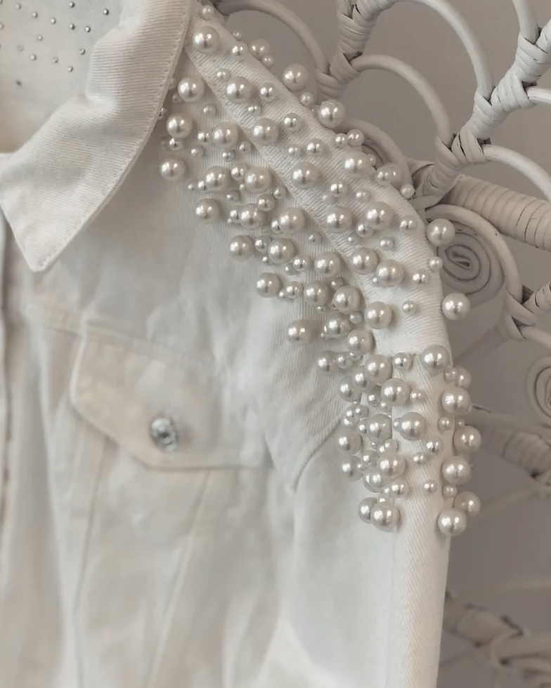 WHITE DENIM PEARL JACKET