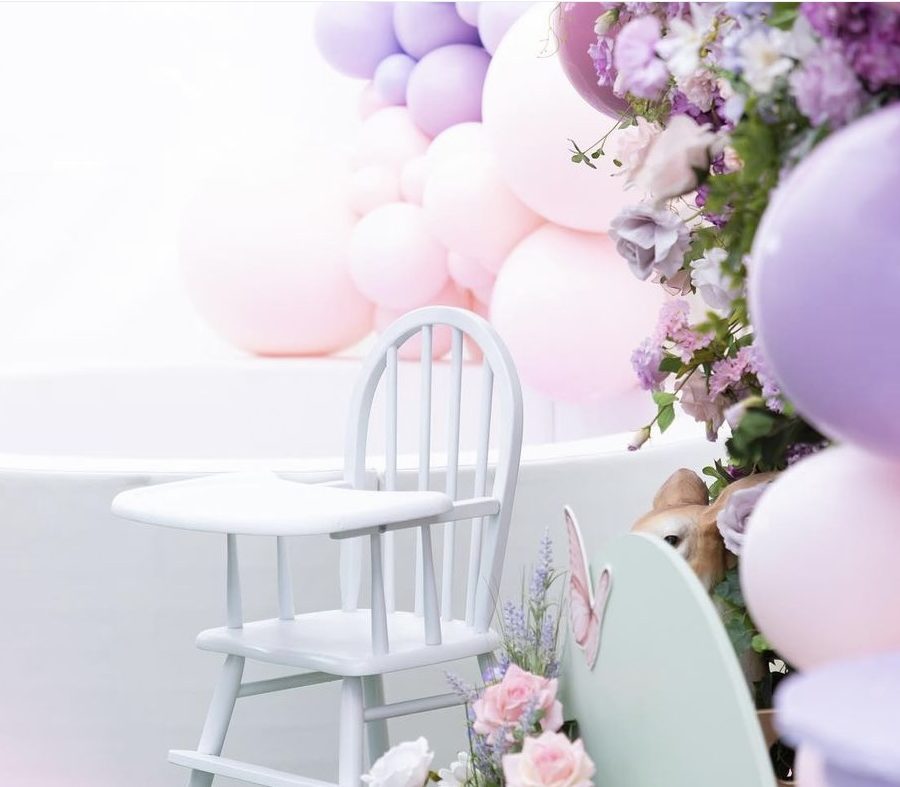 white wooden baby chair hire