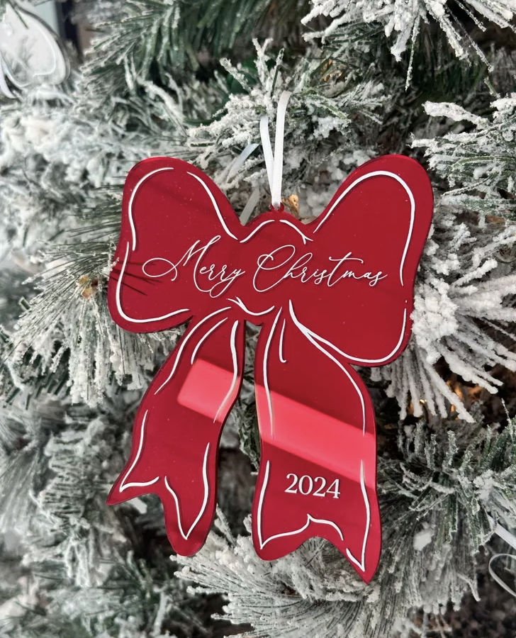 RED MIRROR ACRYLIC BOW ORNAMENT