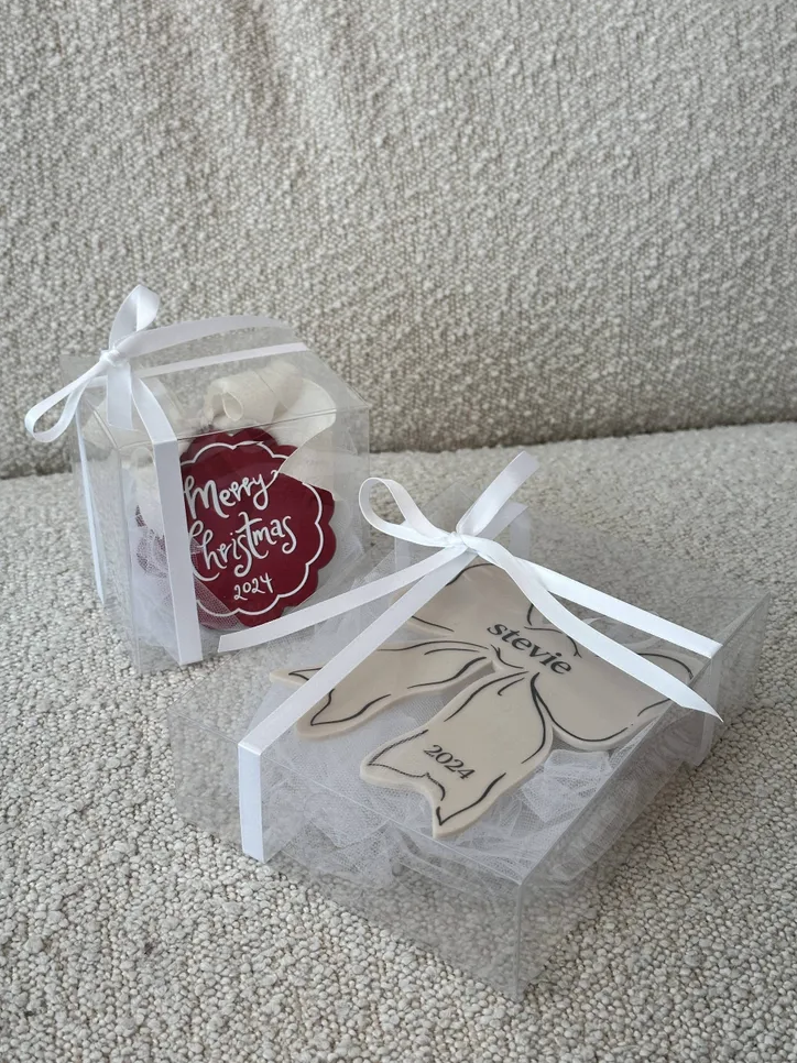 RED MIRROR ACRYLIC BOW ORNAMENT