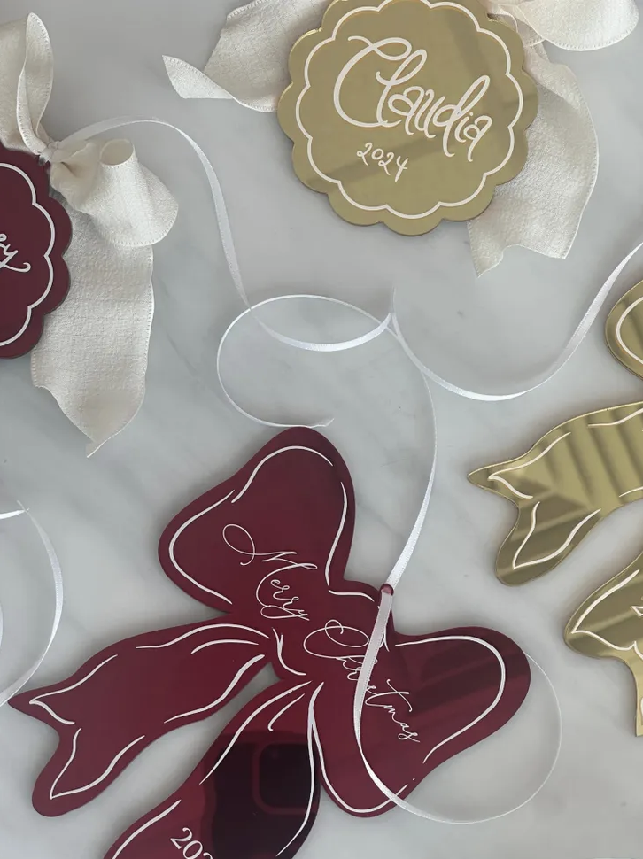 RED MIRROR ACRYLIC BOW ORNAMENT