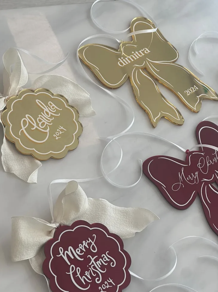 RED MIRROR ACRYLIC BOW ORNAMENT