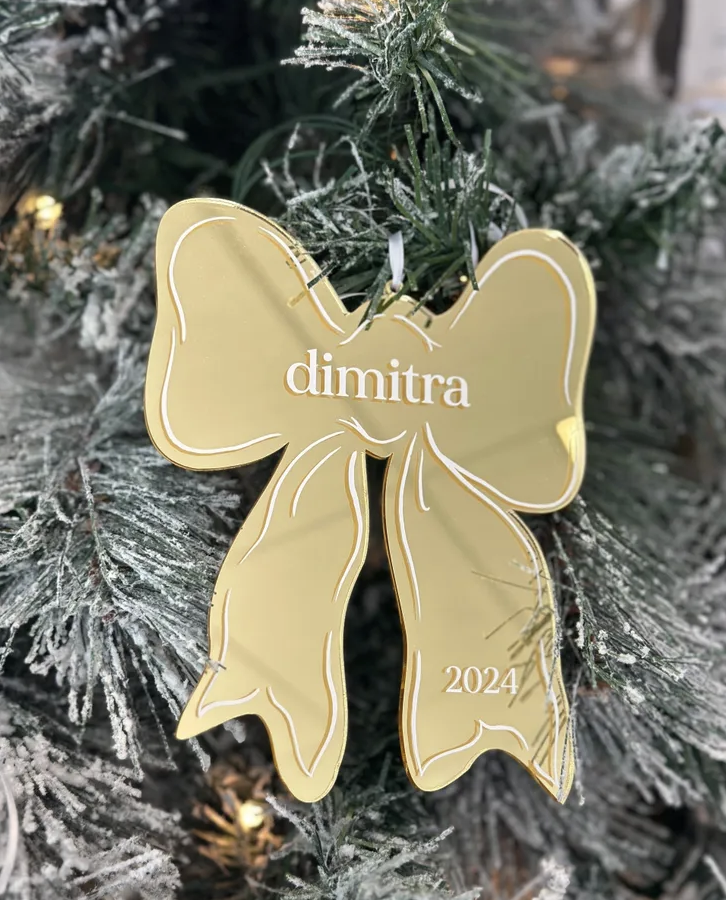 GOLD MIRROR ACRYLIC BOW ORNAMENT