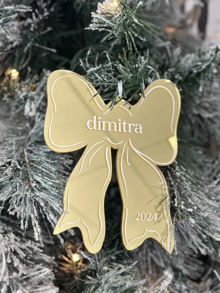 GOLD MIRROR ACRYLIC BOW ORNAMENT