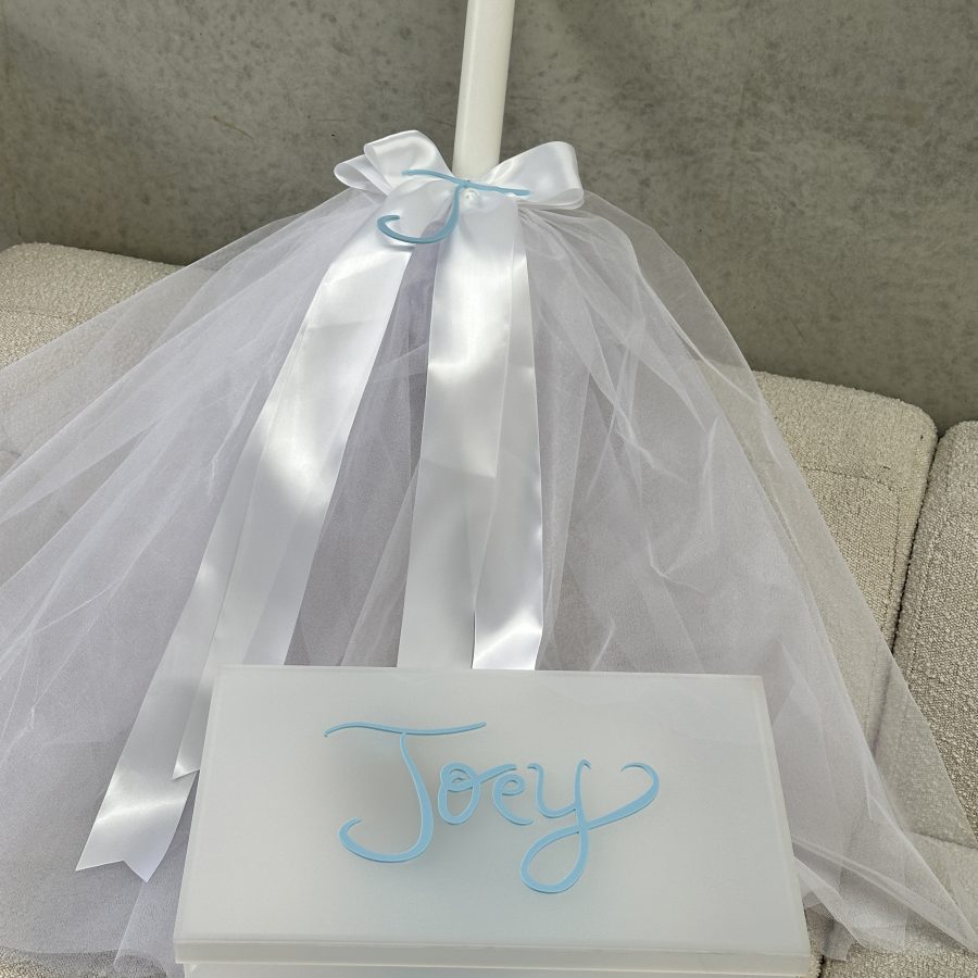 HAND-LETTERED CHRISTENING BOX & CANDLE SET