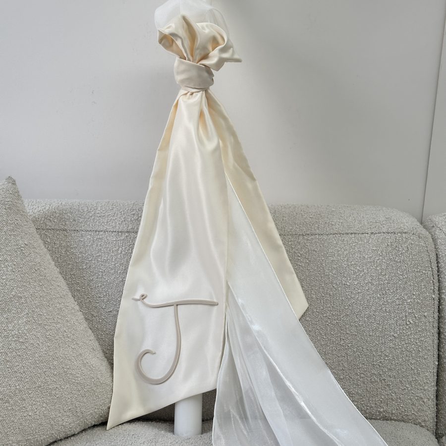IVORY SATIN & ORGANZA PANEL ORTHODOX CHURCH CANDLE LAMBATHA