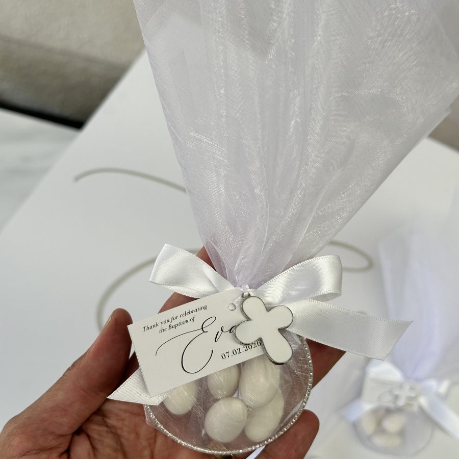 Personalised Organza Tulle Almonds Rings with Cross